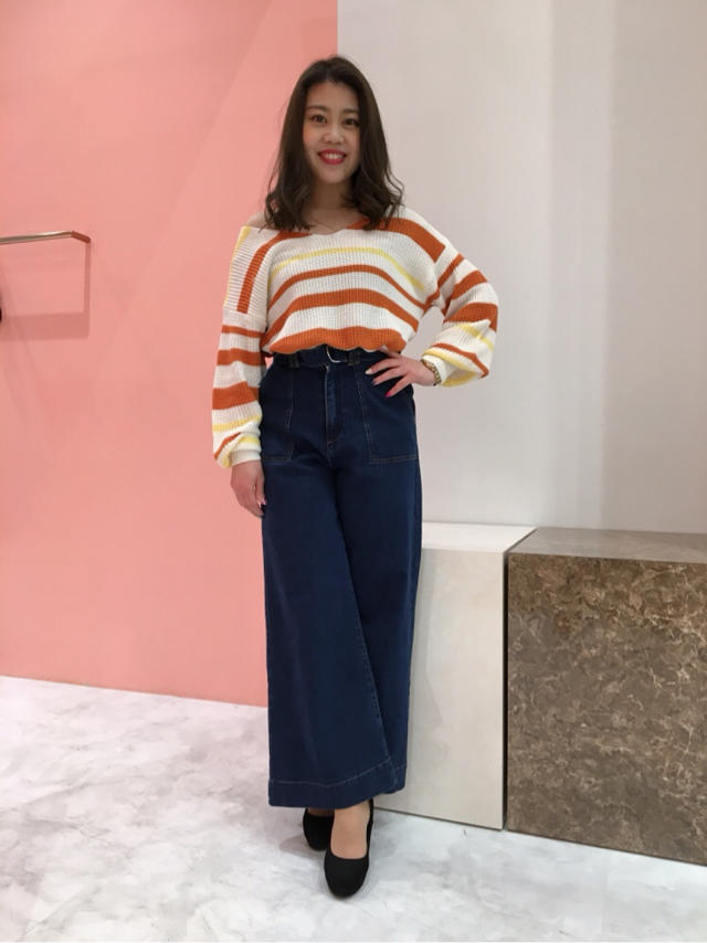 ♡ボーダー＆シンプルニット＋ハイウエストパンツ♡risa
