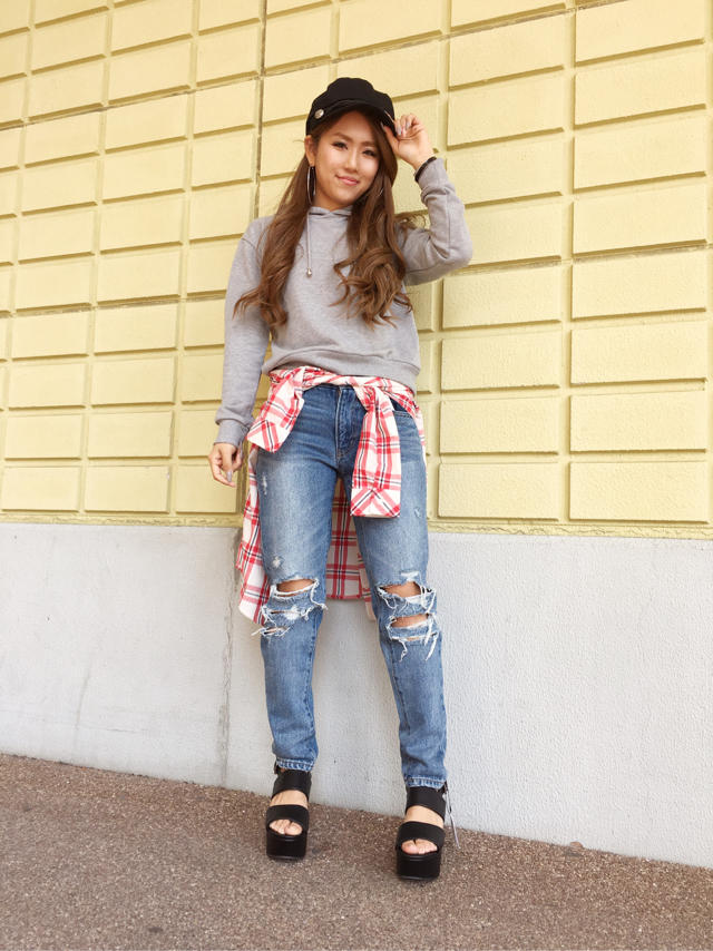 シャツ付きパーカーとラップタイトスカート♡着まわしcode♡
