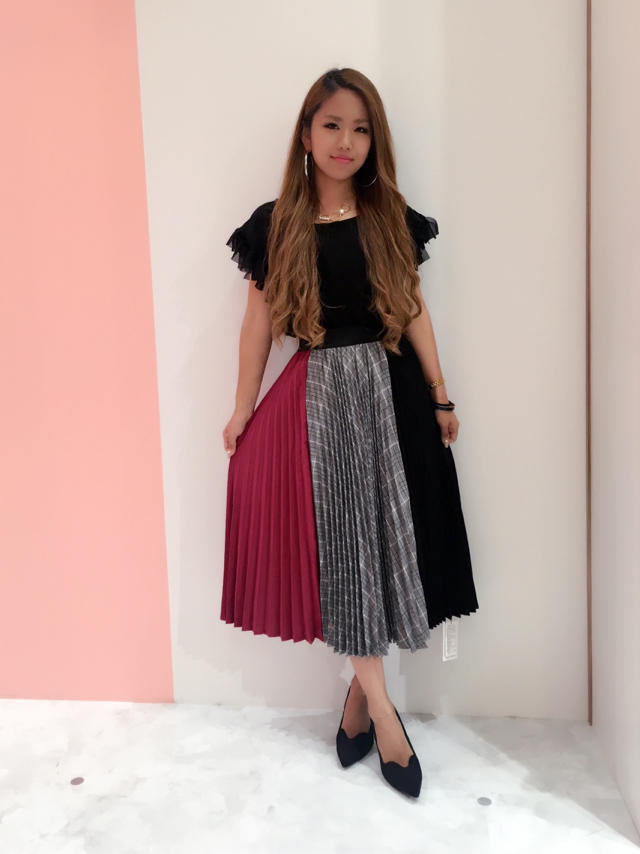 グレンチェックブロッキングスカートコーデ♡eriko