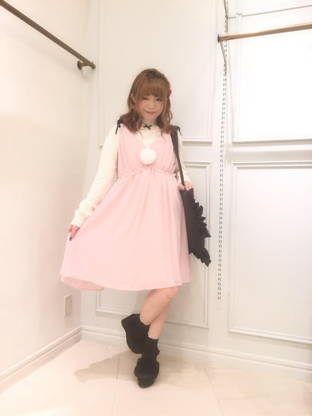 HEP♡肩リボン前後Vカットワンピースコーデ:+.ﾟ.+: