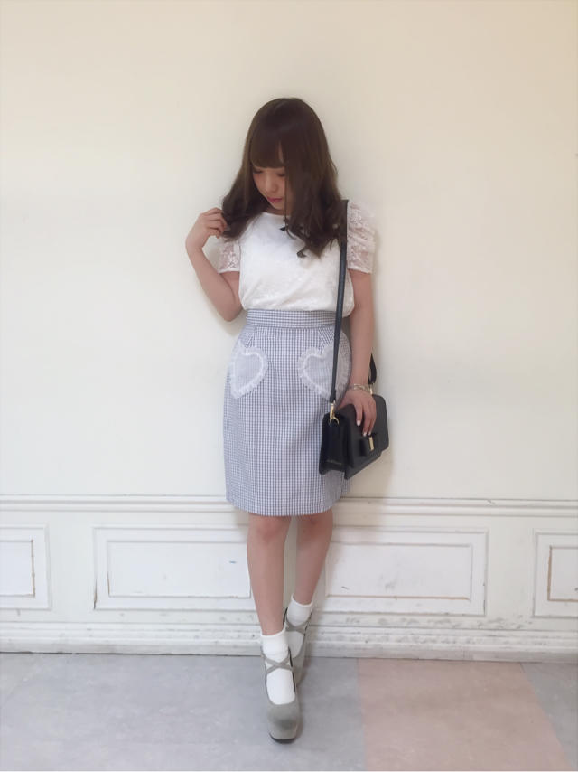 パワショルレースTOPS×ハートポケットチェックタイトSKで大人可愛いcode♡♡