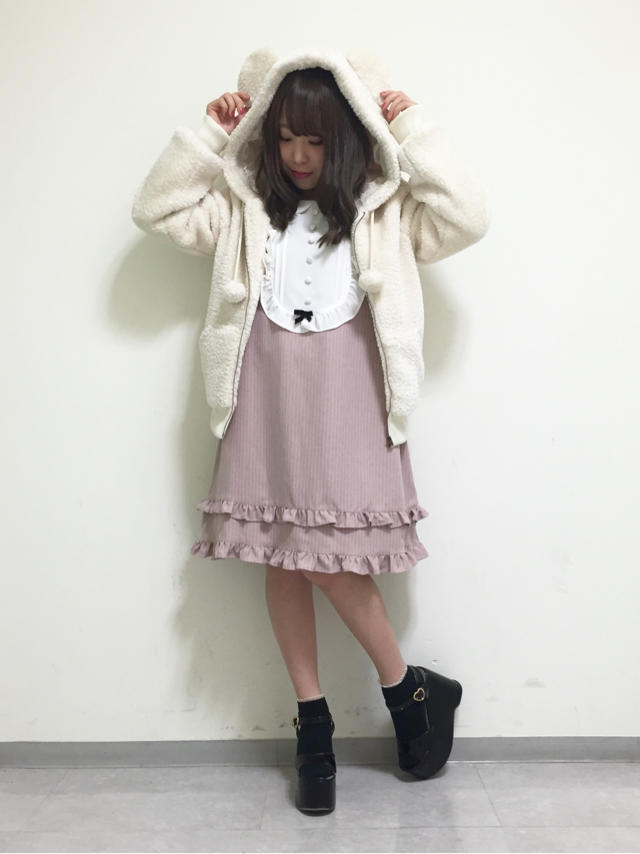 近鉄パッセ店▷▷coordinate♡大人気のワンピースにクマ耳ボアブルゾンを合わせました☺︎°.+