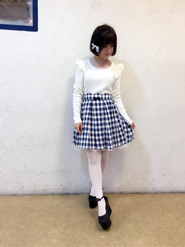オーガンジーフラワートップス×チェックスカート♡♡