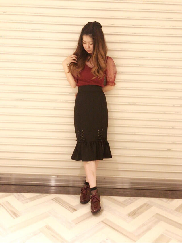 \♥︎/池袋店: 黒×ボルドーの大人可愛いコーデ♡♡