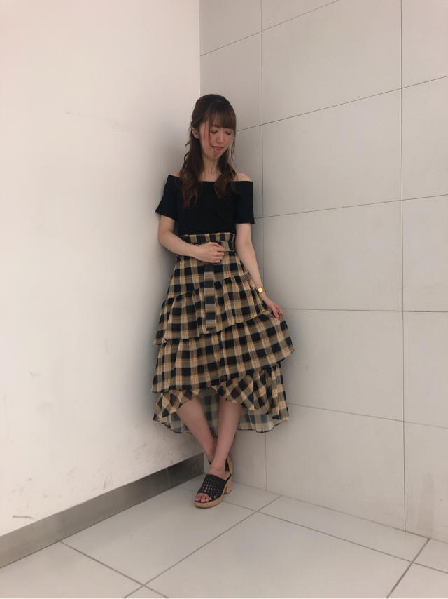 オフショルチェックワンピ♡ふうか