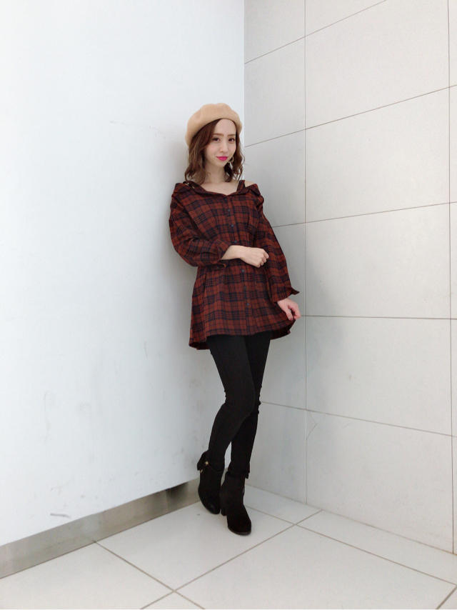 オフショルチェックチュニック♡えりつぃん