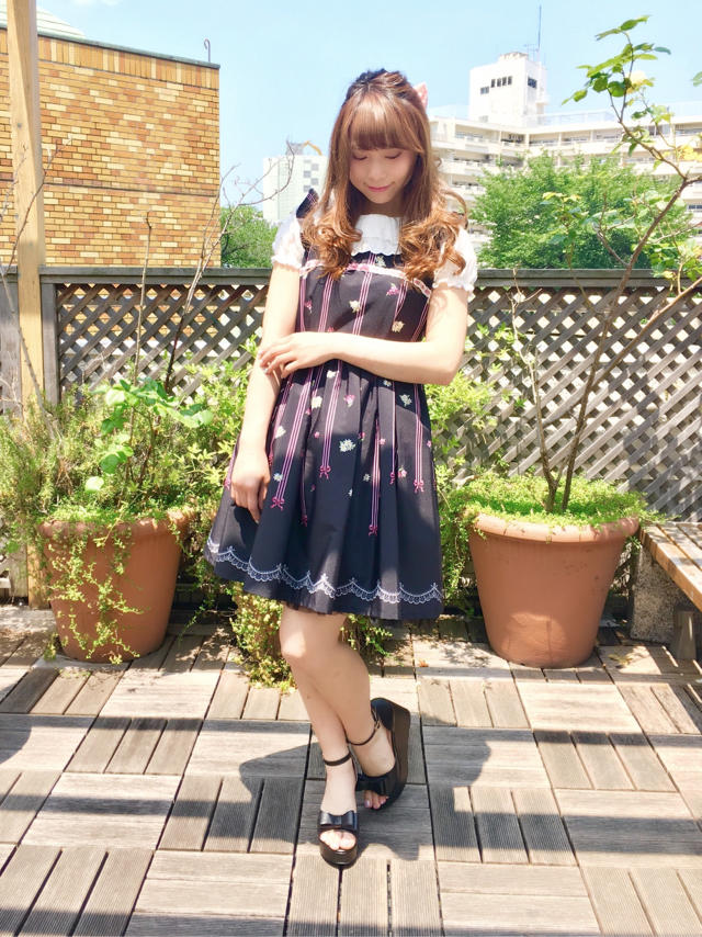 mayu♡Ank Rougeオリジナルのリボンバイオレット柄ワンピース♡