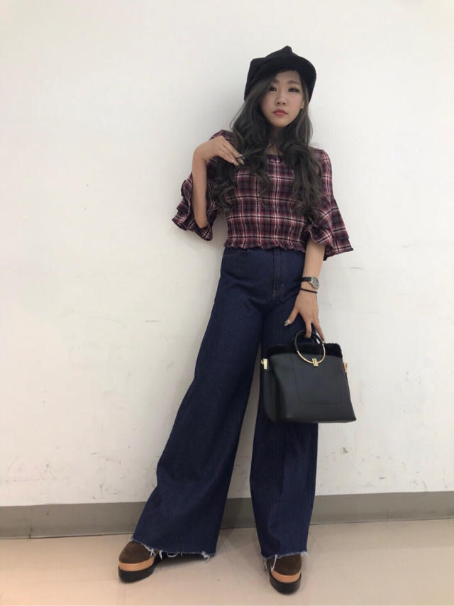 チェック柄シャーリングブラウス♡はるな
