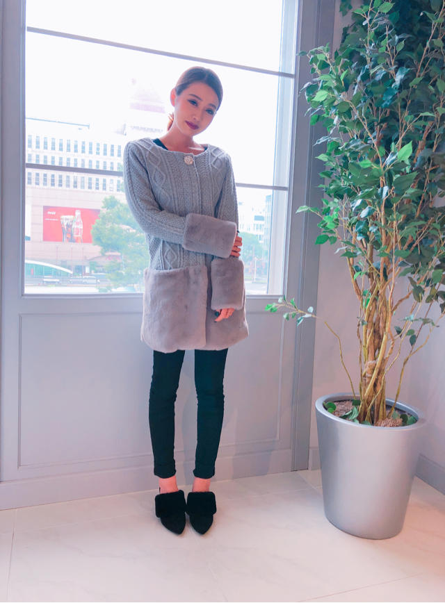 フェイクファー切替ニットコート ♥ arina