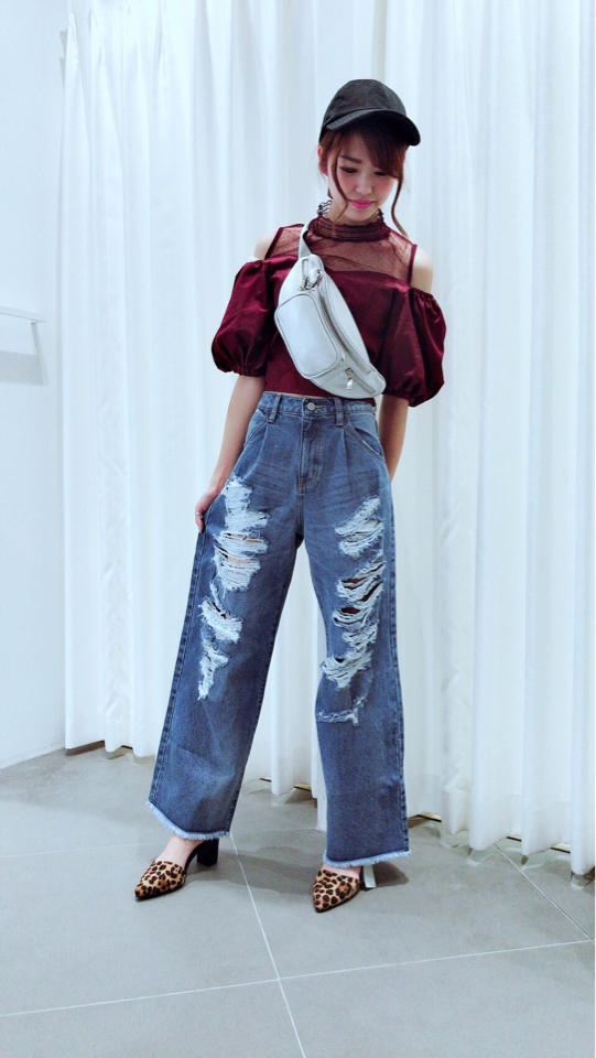 クラッシュデニムワイドパンツ☆DENIM ADICT☆