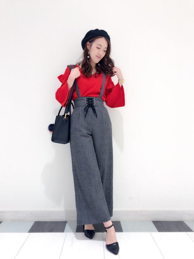 フリルスリーブデザインニット♡大人気グレンチェックパンツ♡KTD