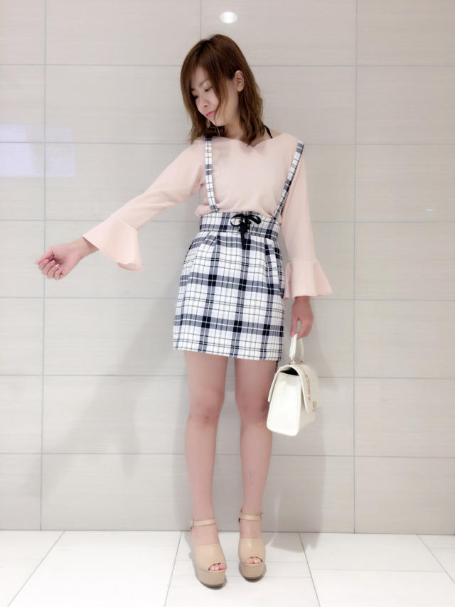 サスペンダー付チェック柄スカート♡