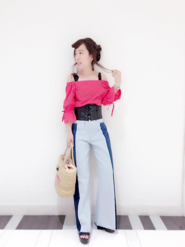 パッチワークデニムワイドP♡misato