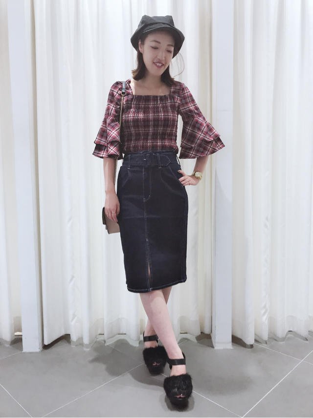 秋と言えばチェック柄♡袖フレアブラウス♡KTD