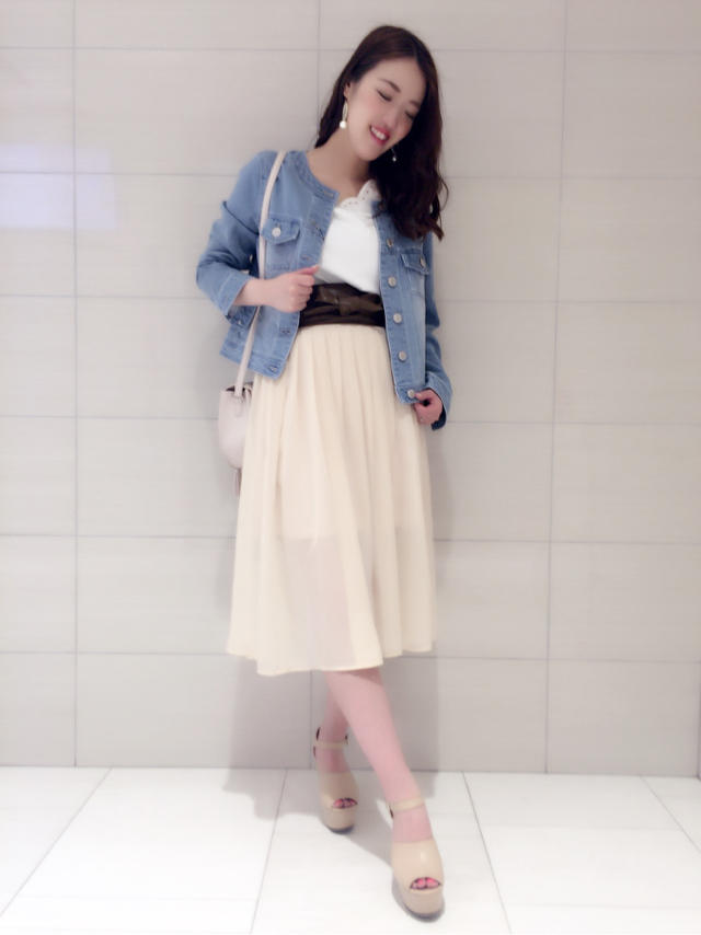 サッシュベルト付きフレアスカート♡KTD