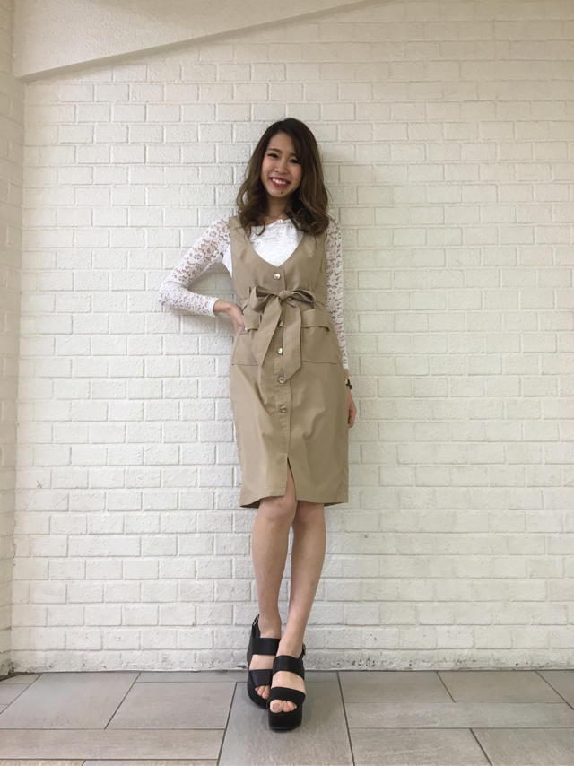 ルミネ10%off最終日♡レースインナー付きペンシルジャンパースカート♡Junko