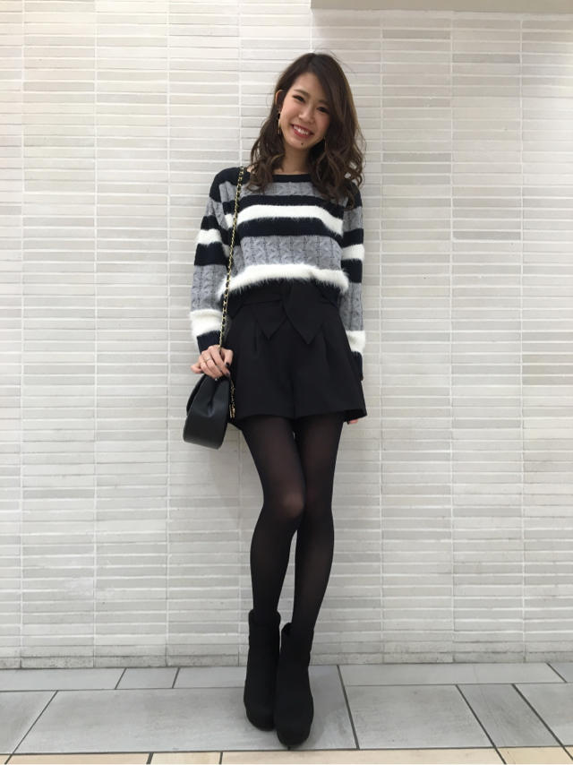 Junkoオススメコーデ♡フェザー×ケーブルニット♡リボンモチーフキュロット♡Junko