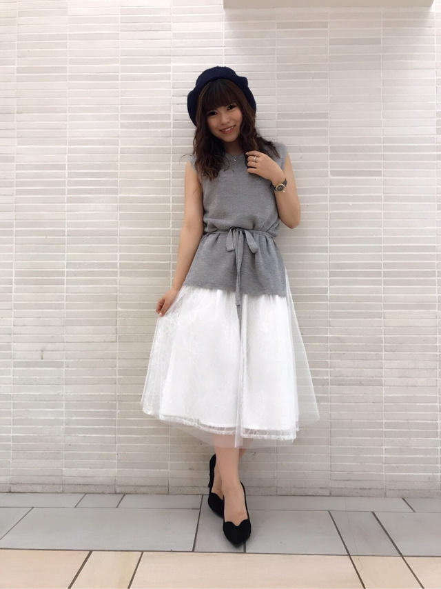 フェミニンコーデ❤︎ニットトップス＆チュールワンピース❤︎Junko