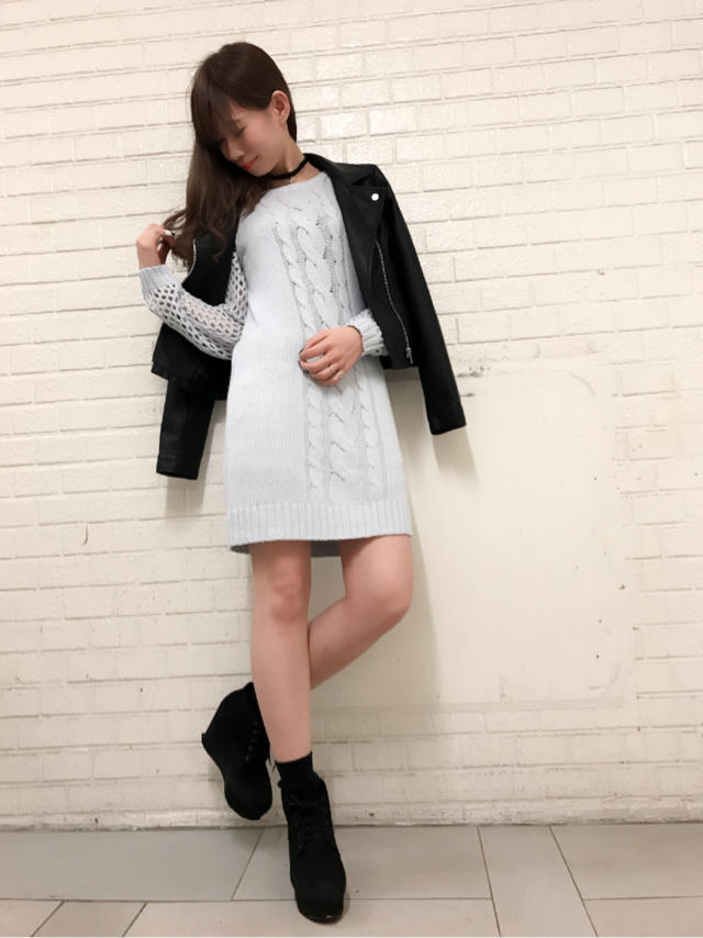 透かしスリーブニットワンピ♡Misaki
