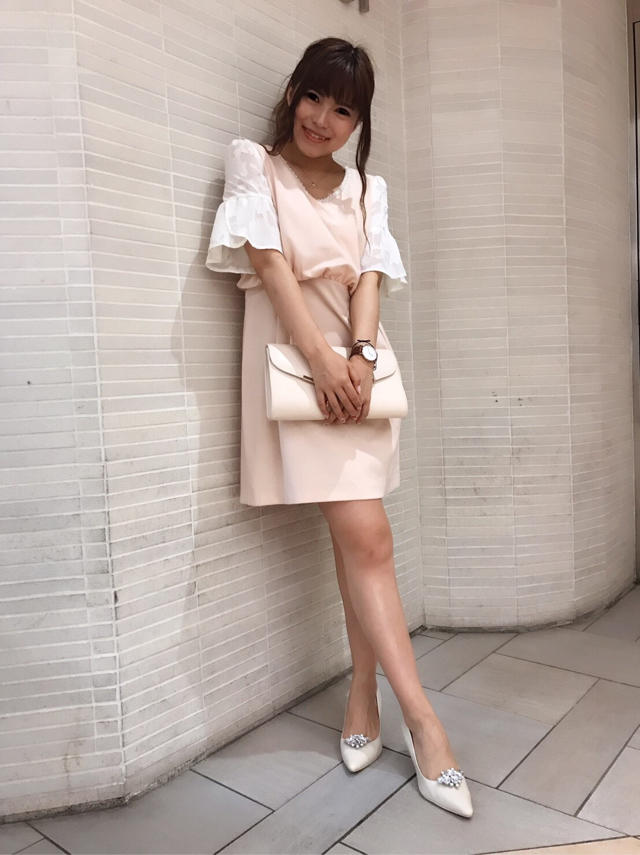 突然のお呼ばれも大丈夫！ビジュー付き異素材切替えワンピース♡Nao