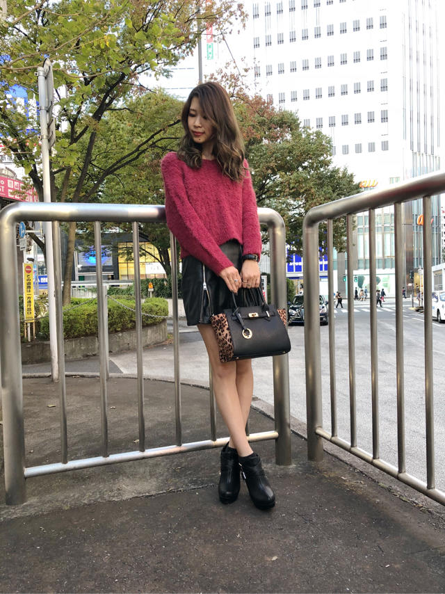 レースアップジャギーニット&ダブルジップレザースカート★☆Junko