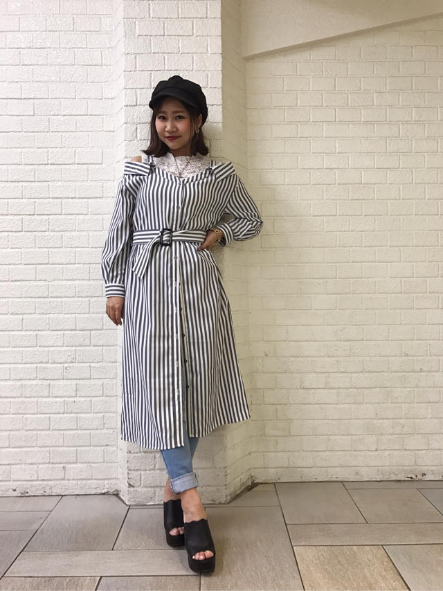 エスト店大人気✴︎ストライプオフショルロングシャツ✴︎Misaki