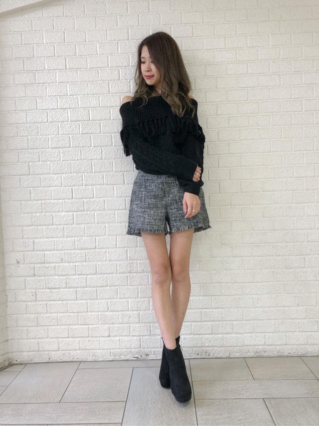 オフショルフリンジニット&フリンジショートパンツ♡Junko