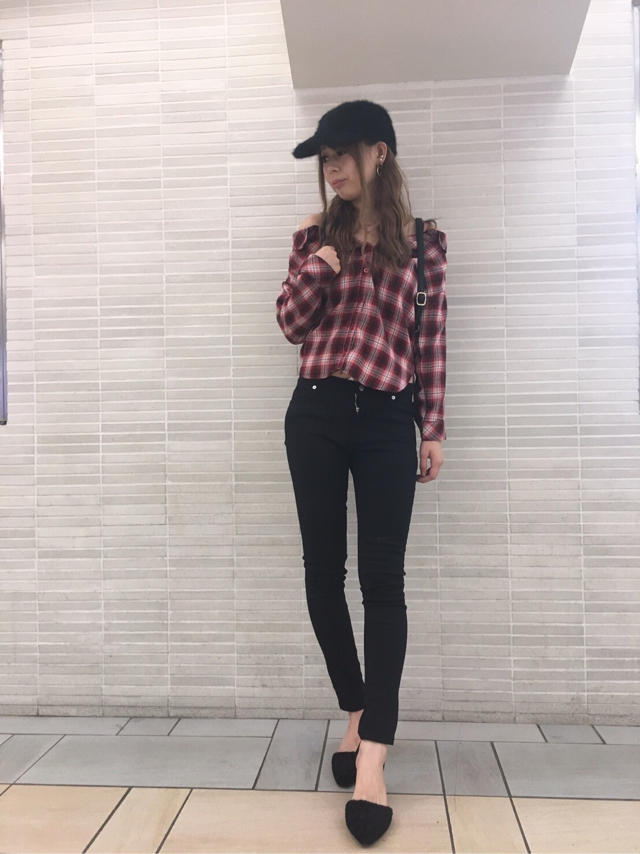 オフショルチェックシャツ★Junko