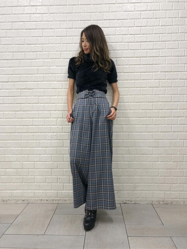 新作商品♡オフタートルシャギーニット×チェックワイドパンツ♡Junko