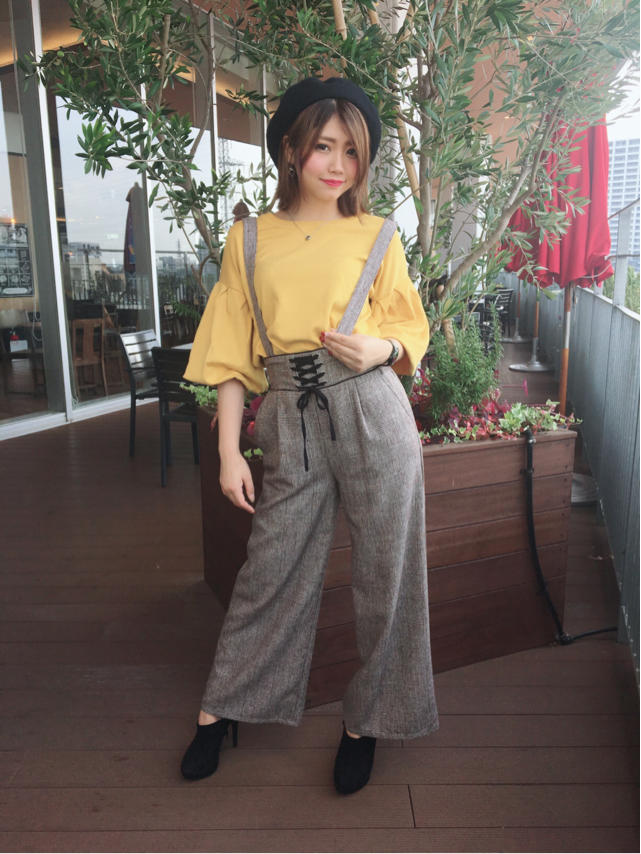 new!!秋冬トレンド！グレンチェック柄サス付きワイドパンツ♡゜:。* ゜.MAHO