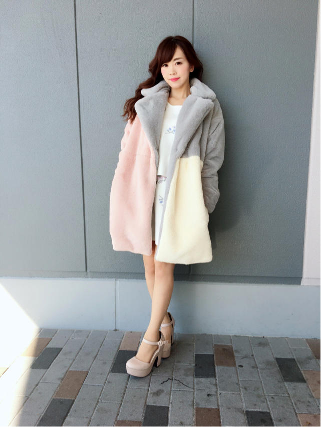 ♡ブロック配色フェイクファーコート♡HITOMI♡
