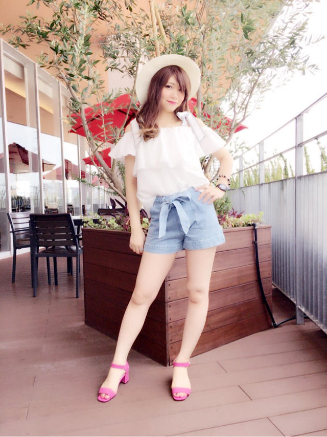 肩リボン付きオフショルTOPS♡HITOMI♡