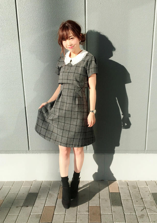 襟付きグレンチェックワンピース♡いくみ