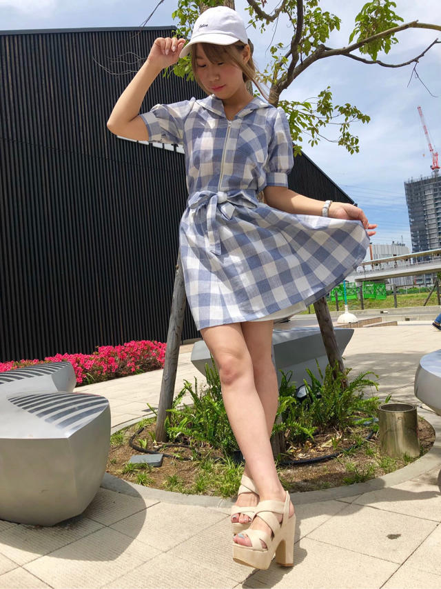 可愛さ増し増し❤︎"❤︎" チェックフードフレアワンピース  mai