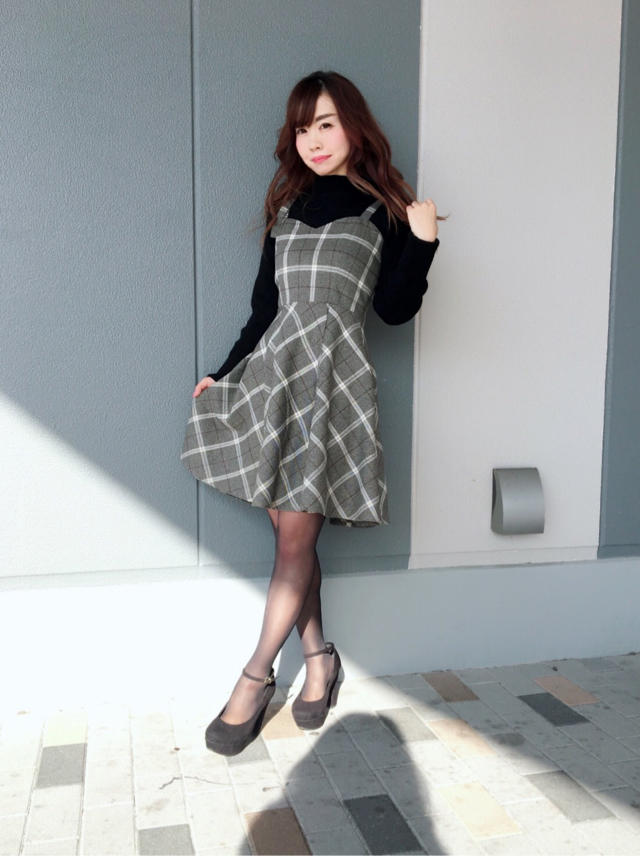 インナー付きチェック柄フレアワンピ♡ゆるキャラと私♥いくみ