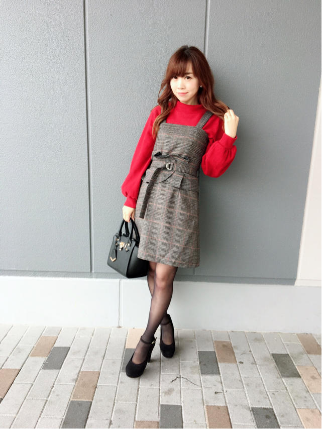 ♡ベルト付きチェックワンピ×ボリューム袖knit♡HITOMI♡