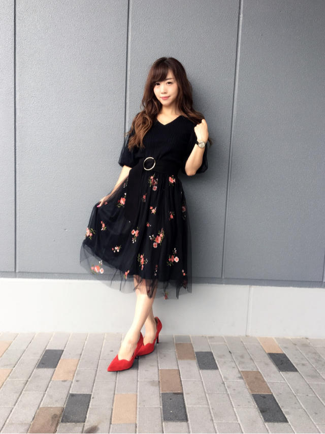 花刺繍でガーリーブラックcode♡お泊りディズニー♥いくみ