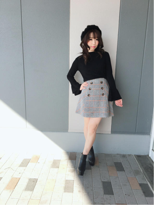 new!!フレア袖ニット×チェック台形スカート♡*°MAHO