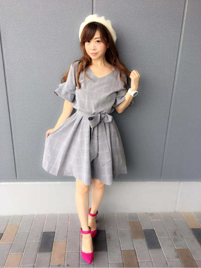 フリル袖チェックワンピ❁*.Nao