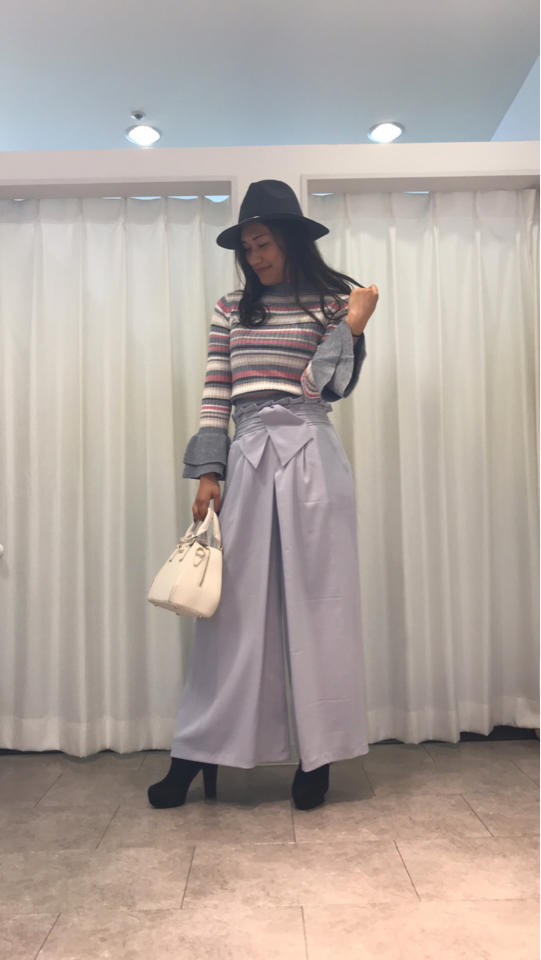 リボンウエストパンツ♡ボーダートップスコーデ♡325
