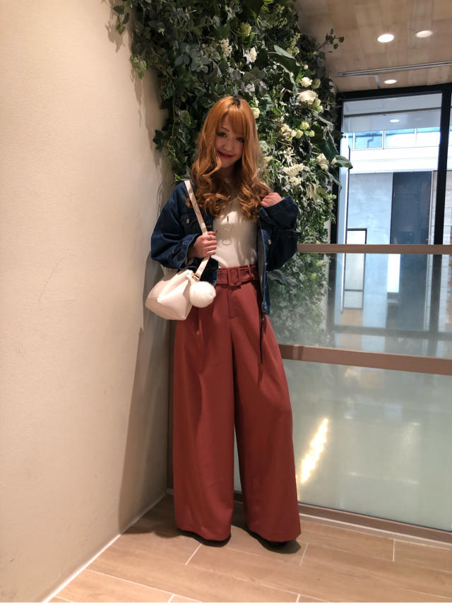 ベルトレース切り替えプチハイニット×付きワイドパンツ×レースアップGジャン♡♡