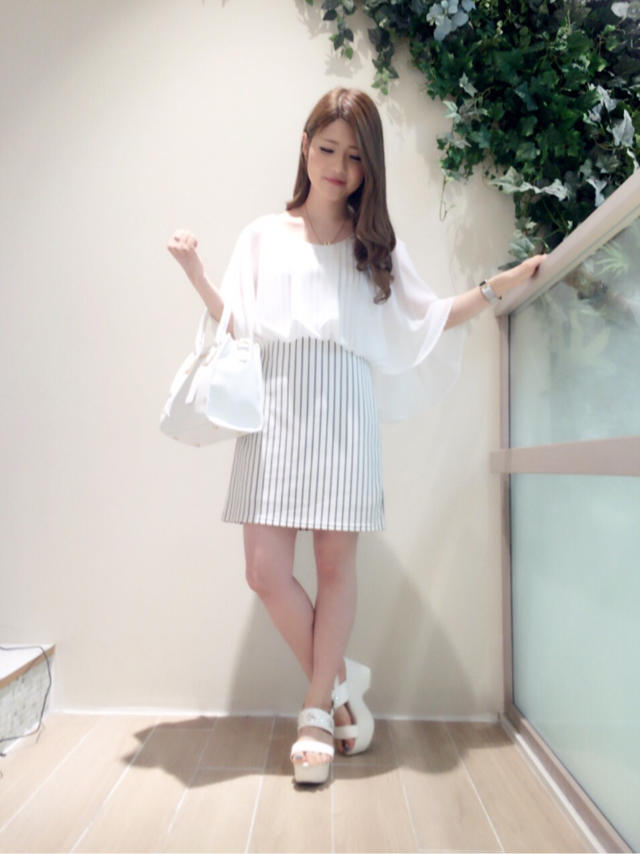 シフォン切り替えストライプOP♡スタイルアップ効果♡うーちゃんと♡キョン