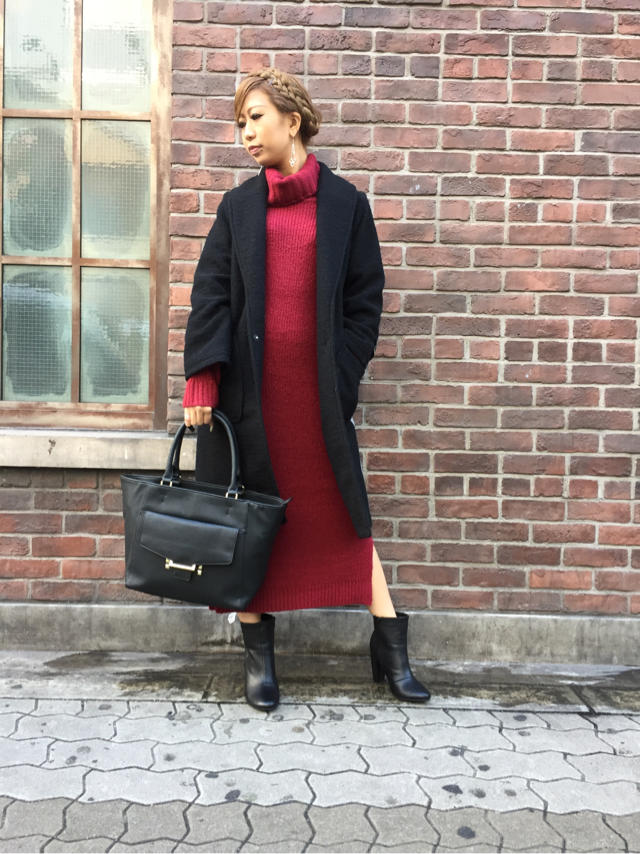 ニットのlongワンピース♡クリスマスカラーの赤がオススメ！♡ちか