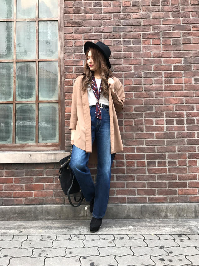【新作!!】シンプルなロングシャツ♡小物でレトロなお洒落コーデ♡♡ナナ
