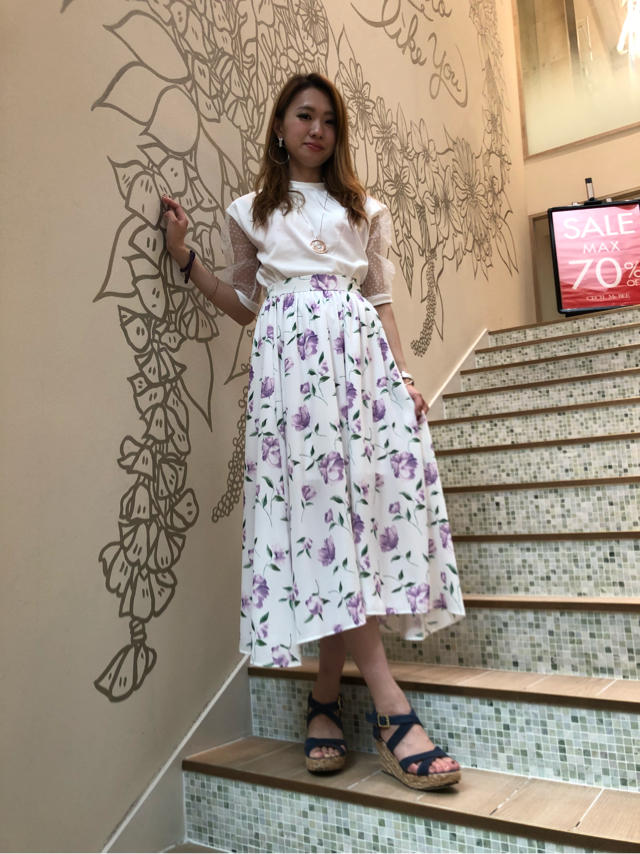 今年トレンド☆ドット柄シースルートップス×花柄フレアスカート♡♡
