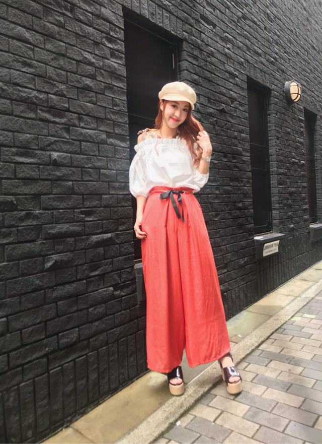 新作CODE！！シルケットスカーフオフショル×麻調タックワイドパンツ☆☆みんなでナイトバーベキュー♡♡