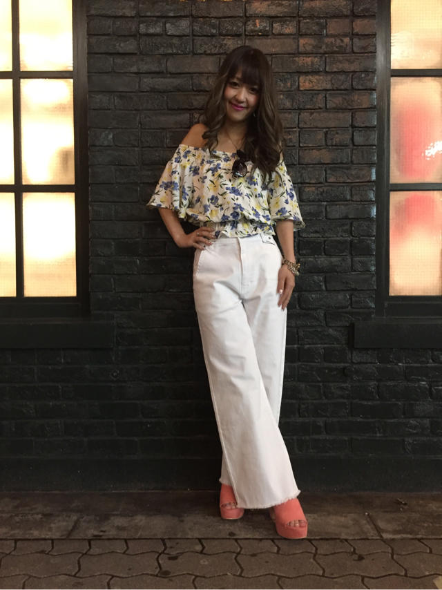 バオフショル花柄トップス×ワイドパンツ♡♡新作入荷☆☆