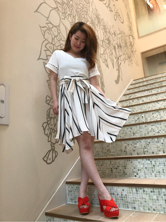 袖口パールリブT×ベルト付きイレヘムスカート♡