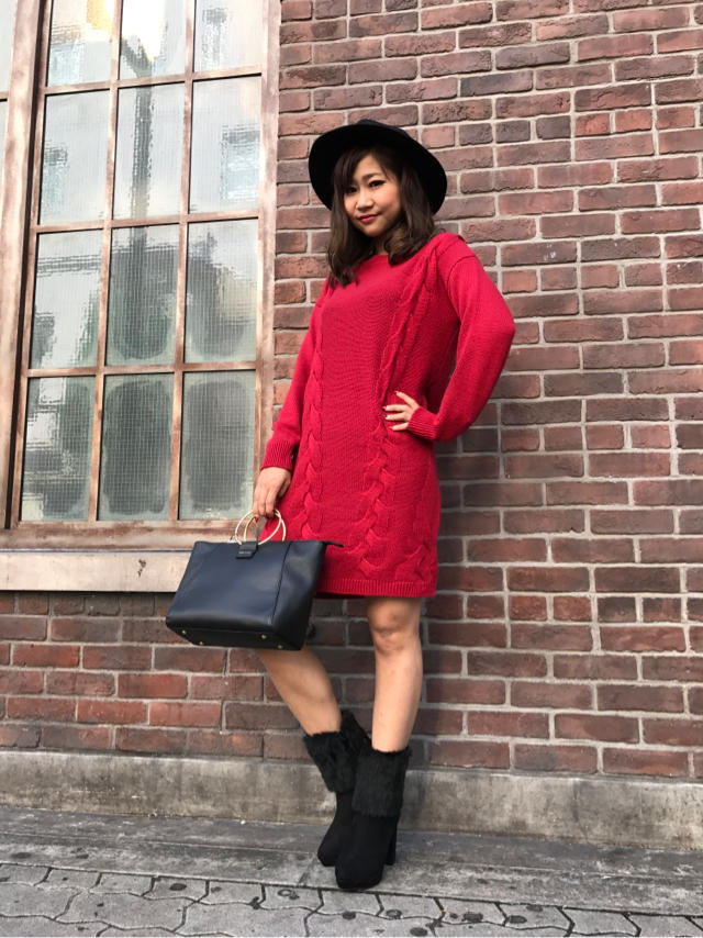 縦ラインで細見え!!ケーブルニットワンピ❤心斎橋ブログ最後の登場ななみんチーフ(><)♡《ナナ》