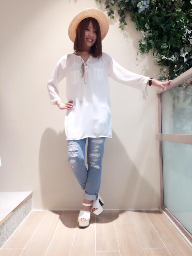 シフォンtops×ダメージデニム...うーちゃんと♡はるちゃん
